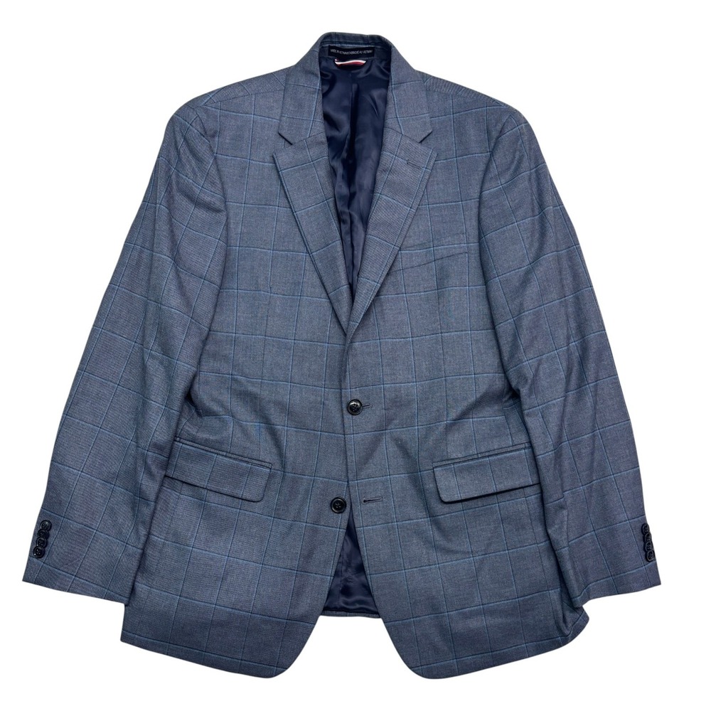 Tommy Hilfiger 38R Blue Sharkskin Windowpane Blazer Jacket Sport Suit Coat
